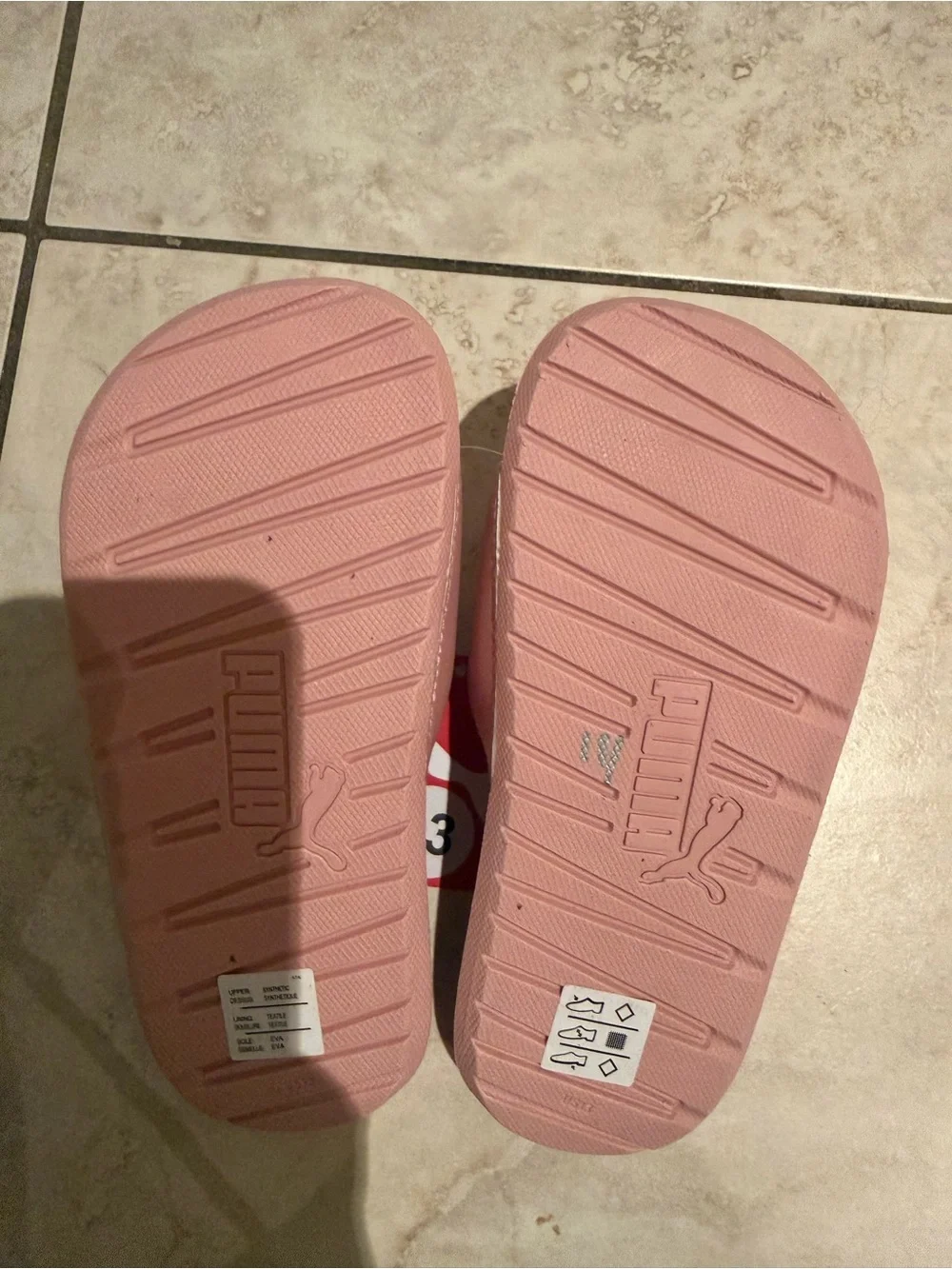 Puma Kids Pink Slide Sandals with Metallic Gold Logo
